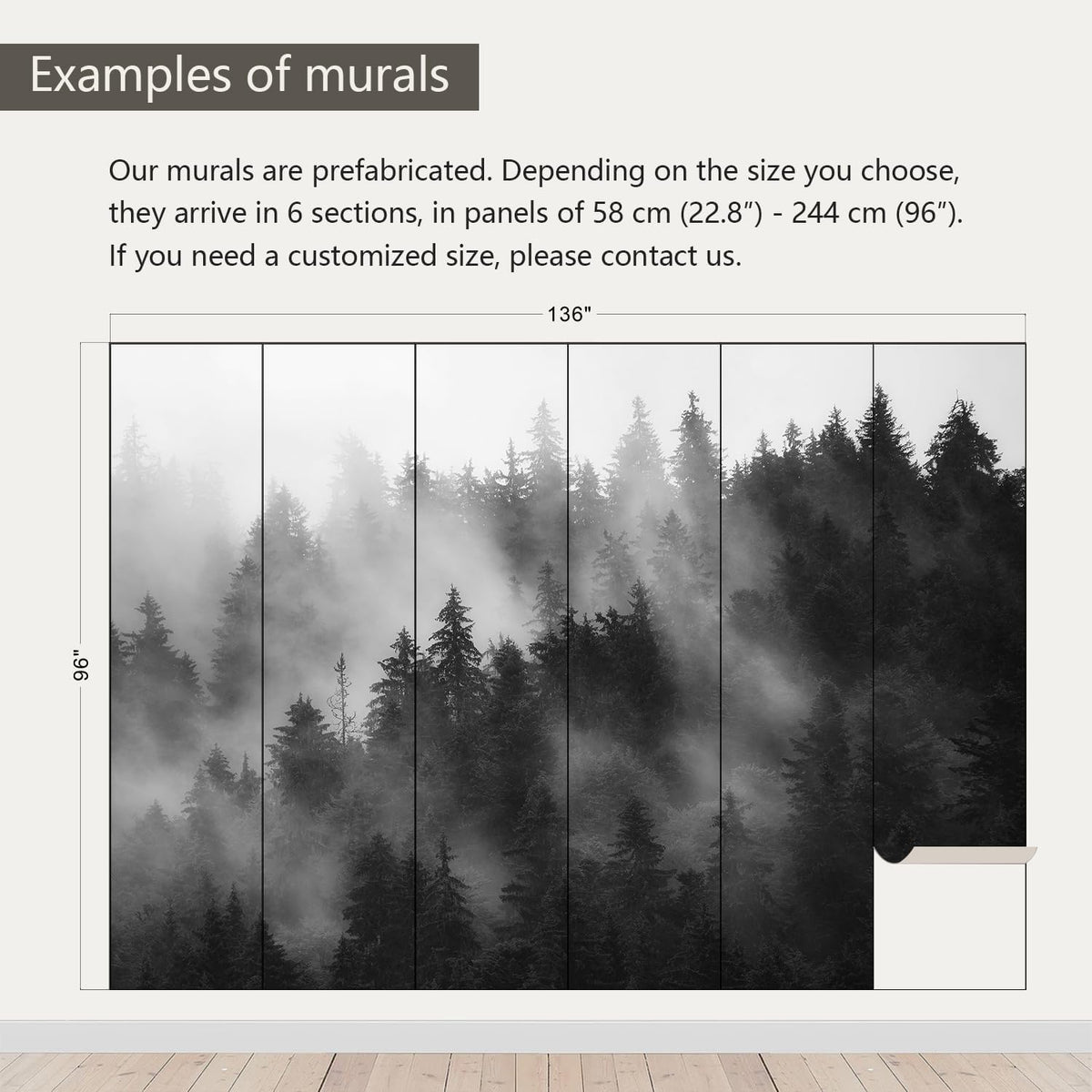 AFZEVEB-Dark Misty Forest Wallpaper Wall murals for Bedroom 136"x96" (Not Peel and Stick)