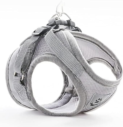 FEimaX Dog Harness and Leash Set for Walking, Soft Mesh Adjustable Easy Control Lightweight Cat Vest Harnesses with Reflective Strips, Escape Proof Small Dogs Cats Vests (Grey, Small)