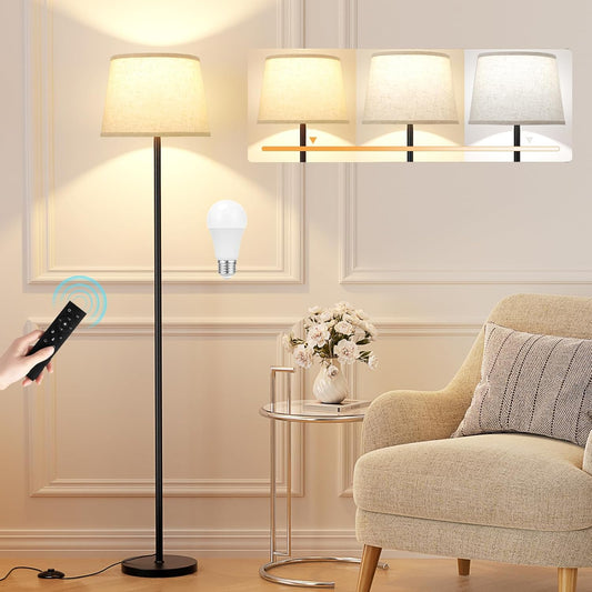 【Upgraded Floor Lamps for Living Room, Modern Floor Lamp with Remote Control, Dimmable Colors Temperature Standing Lamp Foot Switch, 9W LED Bulb Tall Lamps for Bedroom Office Kid Room
