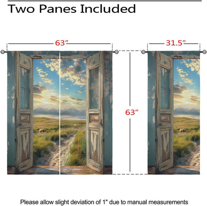 Landscape Blackout Curtains for Girls Boys Home Decor, Cow Sunset Grassland Mountain Natural Scenery Grommet Thermal Insulated Drapes Darkening Window Curtain for Bedroom Living Room, 63 x 63 Inch
