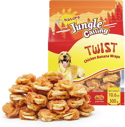 Jungle Calling Chicken Wrapped Banana Dog Treats – Healthy Low-Fat, Grain-Free Training Snacks with Natural Fiber for Small and Medium Dogs, 10.6 oz