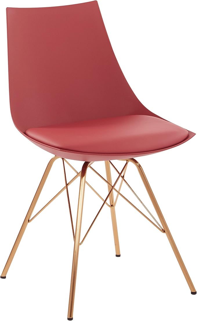 OSP Home Furnishings Oakley Mid-Century Modern Bucket Dining Chair with Faux Leather Padded Seat, Desert Rose