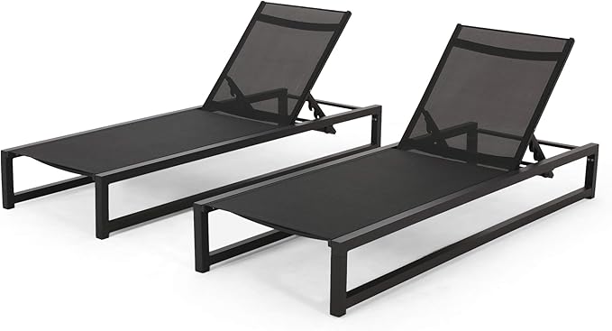 Christopher Knight Home Vivian Outdoor Aluminum Chaise Lounge with Mesh Seating (Set of 2), Black