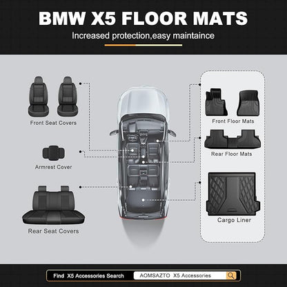 AOMSAZTO Floor Mats & Cargo Liner Compatible with BMW X5 2014-2018 (F15) | All Weather Protection Car Accessories Anti-Slip Trunk Liner Full Set