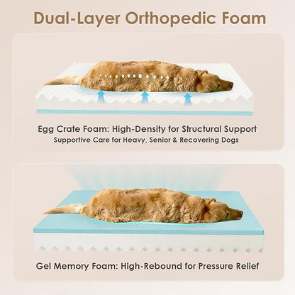EHEYCIGA Orthopedic XL Dog Bed for Large Sized Dog, 42x30 Inch Extra Large Memory Foam Dog Couch Bed with Sides, Waterproof Liner & Washable Removable Cover, Dark Green