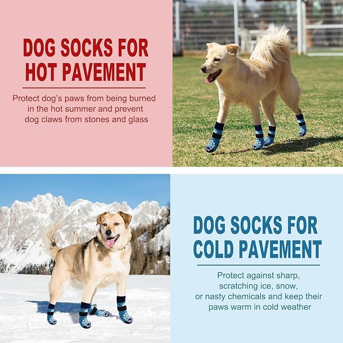 EXPAWLORER Anti Slip Dog Socks to Prevent Licking Paws, Dog Shoes for Hot Pavement, Dog Booties for Small Medium Large Senior Dogs, Traction Control Boots & Paw Protectors for Hardwood Floors