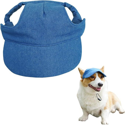 Dog Baseball Cap,Pet Summer Beach Hat,Dog Cat Sunbonnet Cap with Ear Holes,Adjustable Cat Visor for Small Medium Large Dogs (Blue, Medium)