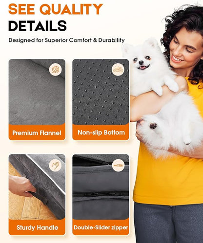Upvilla Orthopedic Dog Bed, Four-Sided Small Dog Sofa, Washable Cover Gray | Removable Waterproof Dog Bed Cover, Egg-Crate Orthopedic Foam, Built-In Carry Handle, Indoor Small Pet Beds, Cat Beds