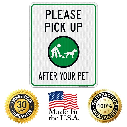 Clean Up After Your Dog Sign, Please Pick Up After Your Pet Sign, 24x30 Inches, 3M EGP Reflective .080 Aluminum, Fade Resistant, Indoor/Outdoor Use, Made in USA