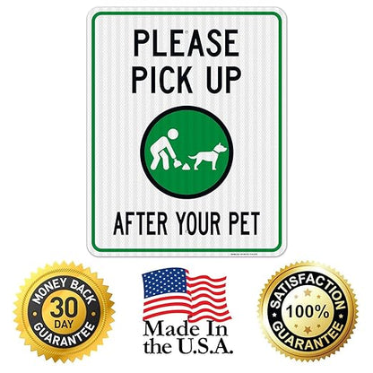 Clean Up After Your Dog Sign, Please Pick Up After Your Pet Sign, 24x30 Inches, 3M EGP Reflective .080 Aluminum, Fade Resistant, Indoor/Outdoor Use, Made in USA