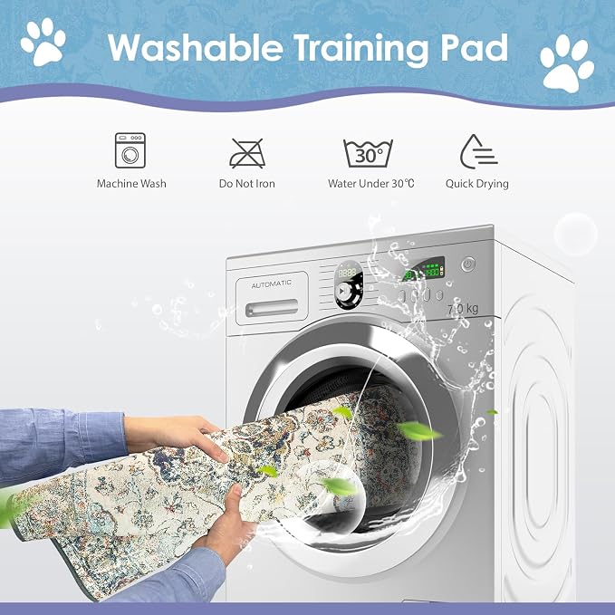 SCLOSE Washable Pee Pad for Dogs, 32" x 24" Reusable Puppy Pads Waterproof Dog Rugs, Super Absorbent, Leakproof, Dog Crate Pad, Playpen Mat, Whelping Pads, Vintage Medallion