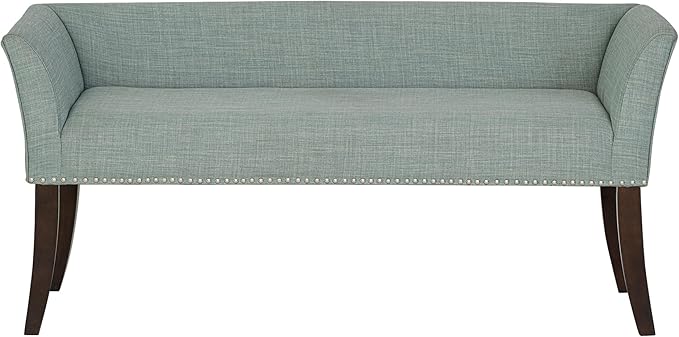 Madison Park Accent Bench for Living Room, Upholstered with Nailhead Trim, & Padded Seat Entryway Bench Small, End of Bed Bench with Back, 49.5" W x 19.25" D x 23" H, Light Blue