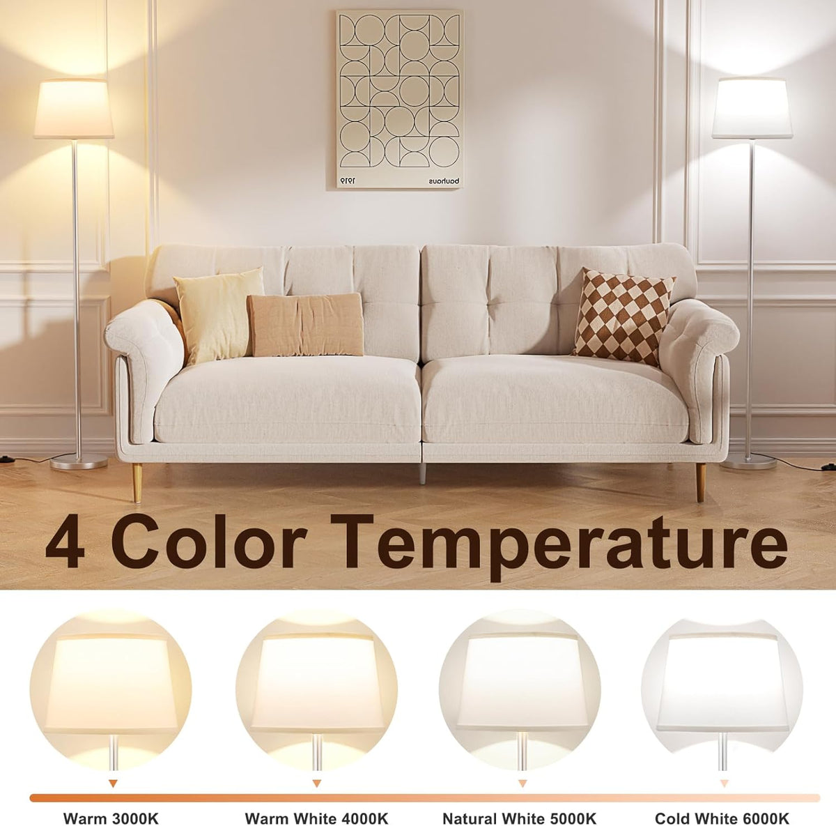 【Upgraded】Floor Lamps for Living Room, Modern Floor Lamp with Remote Control, Dimmable Colors Temperature Standing Lamp Foot Switch, 9W Bulb Tall Lamps for Bedroom Office Kid Room - Silver