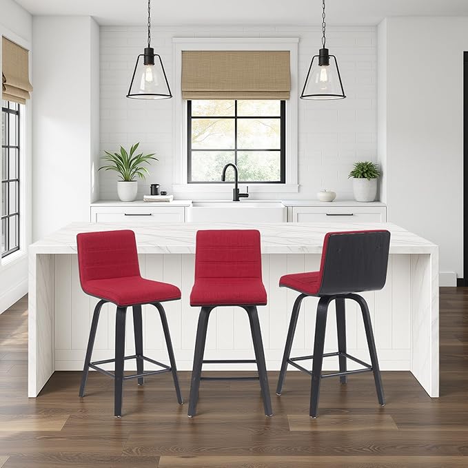 Vienna Modern Counter Height Swivel Bar Stool with Red Upholstered Seat and Brushed Wood Frame Set of 4