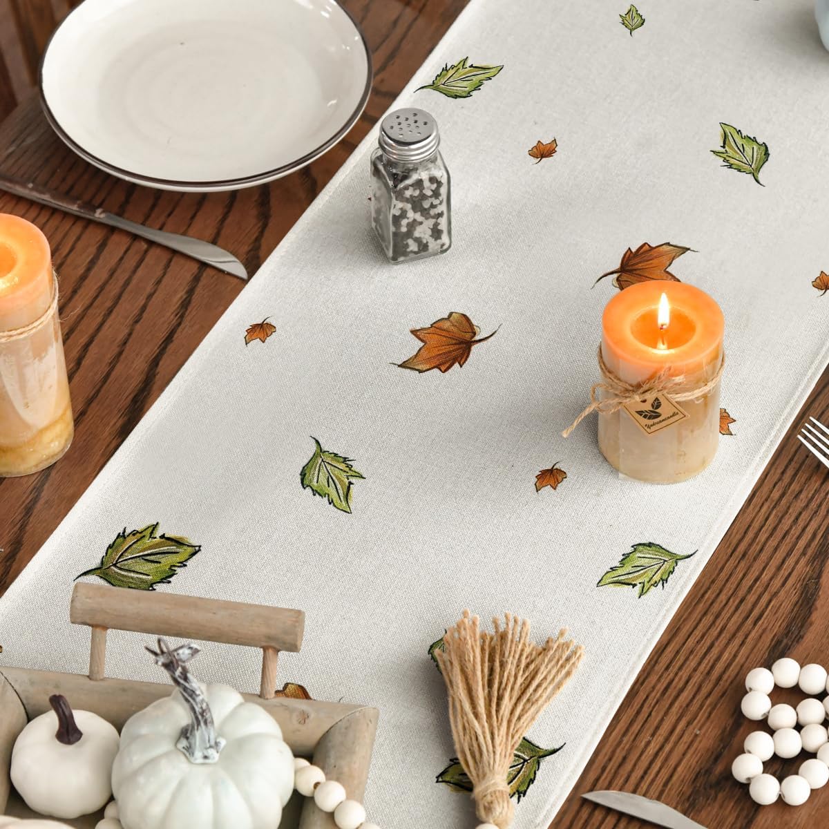 Artoid Mode Pumpkins Bowknot Maple Leaf 210 GSM Fall Table Runner, Seasonal Autumn Kitchen Dining Table Decoration for Home Party Decor 13x36 Inch