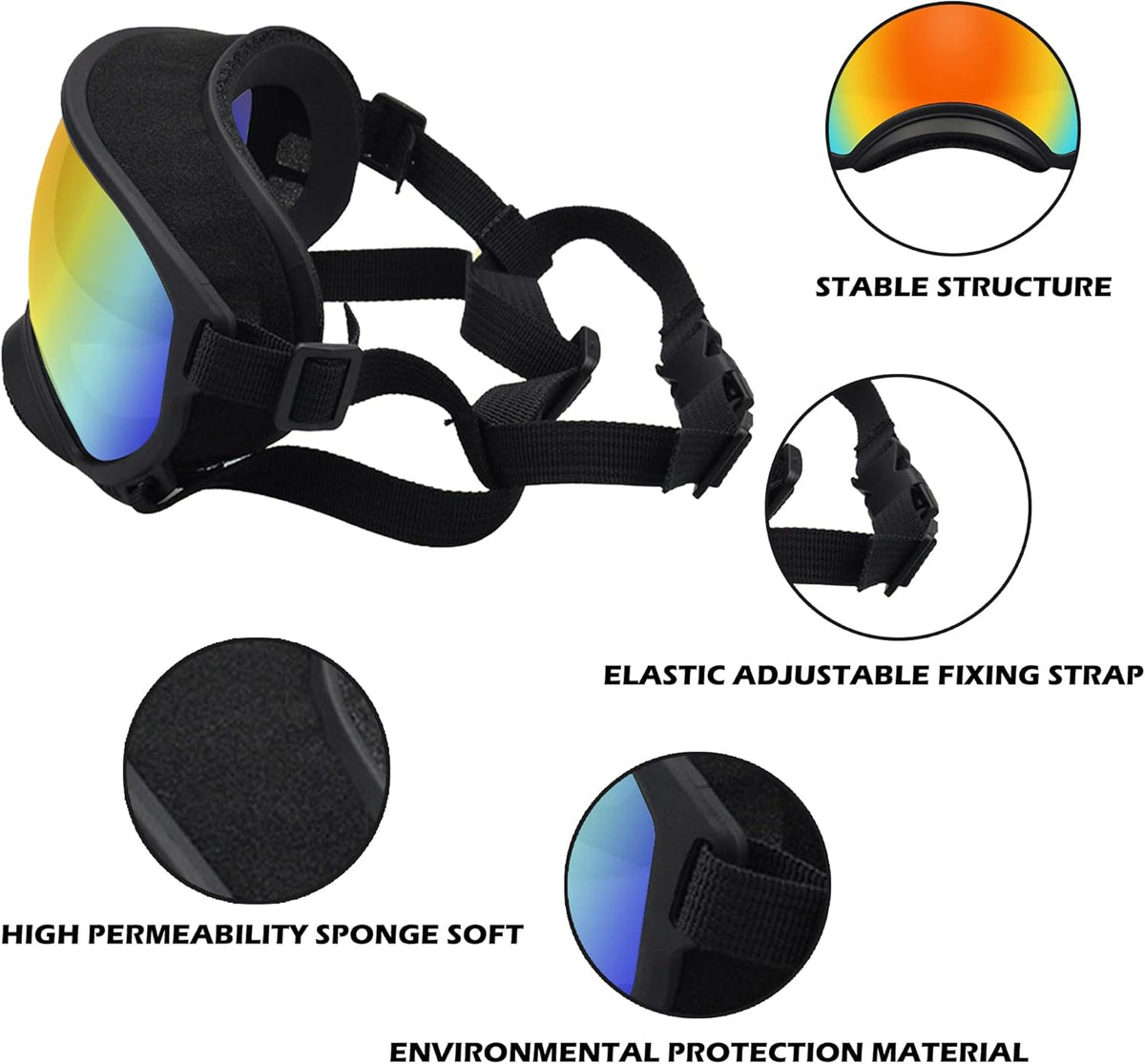 Large Dog Sunglasses with Adjustable Strap UV Protection, Winproof, Suitable for Medium-Large Dogs