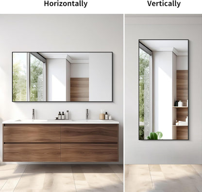 Black Bathroom Mirror for Wall, 60x30 Inch Rectangle Mirrors with Metal Frame, Modern Vanity Wall Mirror Decor for Bathroom Living Room, Entryway Hangs Horizontal or Vertical
