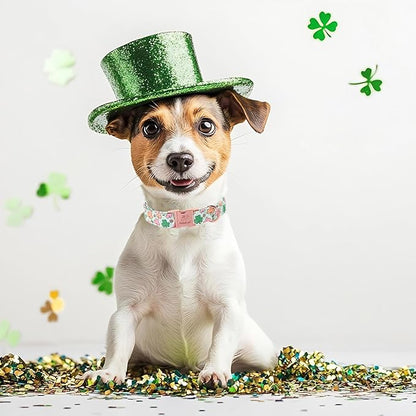 St. Patrick's Day Dog Collar for Medium Dogs - Lucky Clover Pastel Dog Collars, Irish Spring Shamrock Pet Collars, Adjustable Heavy Duty Dogs Collar with Metal Buckle M