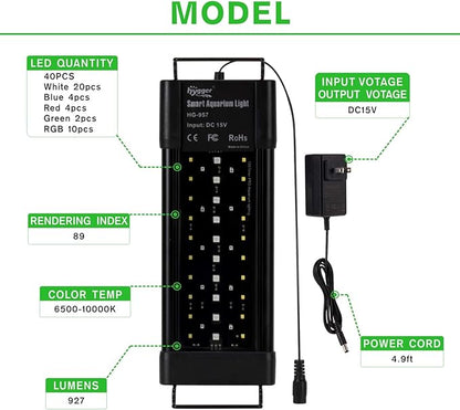 hygger Aquarium Programmable LED Light, for 12~18in Long Full Spectrum Plant Fish Tank Light with LCD Setting Display, 7 Colors, Sunrise Sunset Moon and DIY Mode, for Novices Advanced Players