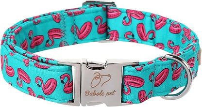 Summer Dog Collar, Cool Flamingo Float Pet Collar with Metal Buckel, Durable Adjustable Designer Dog Collars for Small Medium Large Dogs M
