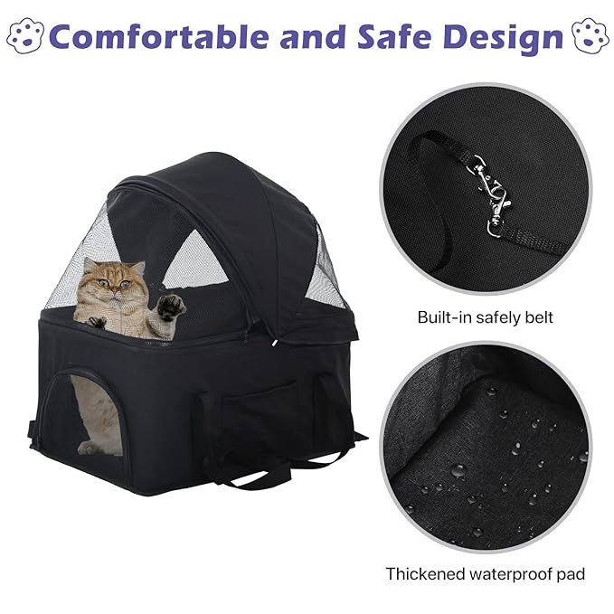 3-in-1 Folding Pet Stroller for Medium Small Dogs & Cats - 3 Wheels, Lightweight Travel Stroller with Detachable Carrier, Black