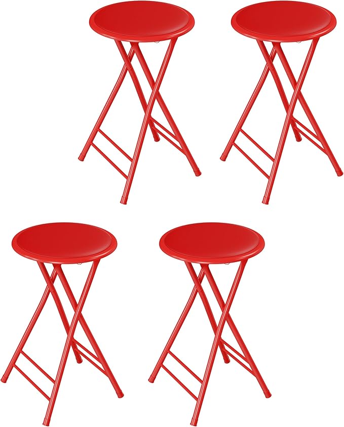 Lavish Home Folding Stool Set - Set of Four 24-Inch Padded Stools with 225lb Capacity for Kitchen, Dorm, or Rec Room - Portable Stools for Adults - Collapsible Sitting Stool Set for Seating (Red)