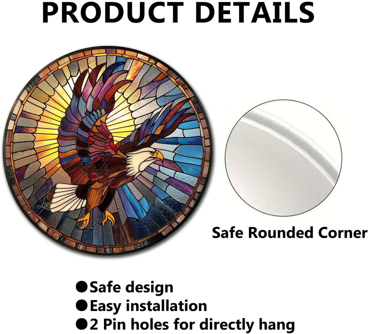 Lygond Metal Sign Tin Sign Circular Stained Glass Eagle Bathroom Decor For Club 12×12 Inches