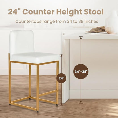 PHI VILLA Bar Stools Set of 4 - Bar Stools with Back Leather Stools for Kitchen Counter, White and Gold Counter Height Bar Stool