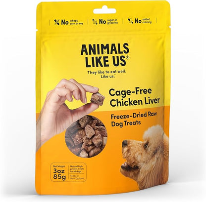 Premium Dog Treats, Freeze-Dried Raw 100% Cage-Free Chicken Liver, Single Ingredient, Protein Rich, Non-GMO, No Wheat or Corn, 3 oz