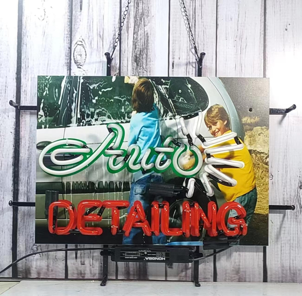 Auto Detailing Shop GLASS Neon Signs,GLASS Neon Light for Office Cafe Party Man Cave Neon Light Art Wall Lights 24 X 20 Inches