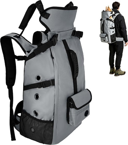 Breathable Dog Hiking Backpack Carrier for Medium Dogs, Grey | 4-Layer Protection, Adjustable Dog Backpack with Storage Pockets, Reflective Strips, 3D Ergonomic Support, Under 33 lb