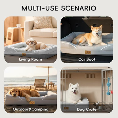 Homemate Dog Bed Large Sized Dog: 42"x30" Orthopedic Pet Bed with Toy | Large Dogs Bed with Non-Slip Botton & Removable Washable Cover Cat Bed Sofa XL Outdoor Crate Pad Couch Light Grey