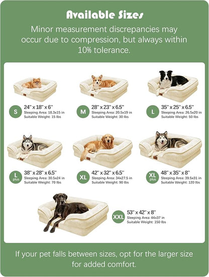 Spotted Play Orthopedic Dog Bed with Sides - Sofa Beds for Small Dogs, Supportive Foam Pet Couch Bed with Washable Removable Cover, Waterproof Lining and Non-Slip Bottom, Ivory - S