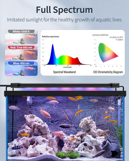 Pawfly 6 W Aquarium LED Light for 6" to 10" Fish Tanks Extendable Fish Tank Light with Full Spectrum Brilliant White Blue Red Lights with Daytime & Night Modes and Adjustable Brightness