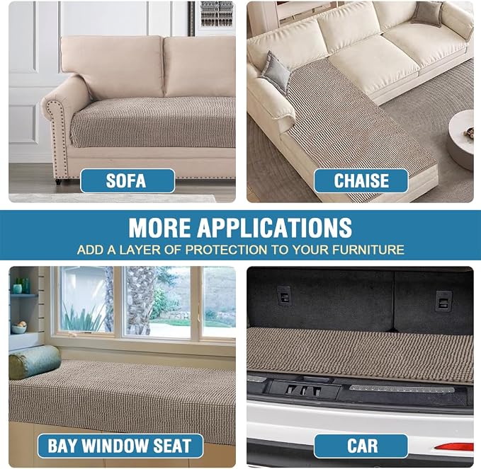 H.VERSAILTEX Plush Chenille Dog Bed Cover Thick Soft Sofa Cover for 3 Cushion Couch Anti Slip Couch Cover Furniture Protector for Dog, Pet, Cat (35" x 82", Taupe)