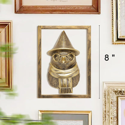 Animal Heads Wall Decor (Includes Metal Frame) Resin Animals Sculptures Head Wall Hanging Decoration Gold vintage Wall Sculpture for Living Room Bedroom Office (Penguin)