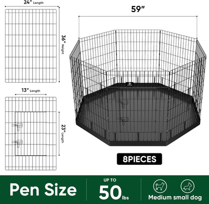 PJYuCien Dog Playpen, 8 Panels 36’’H Dog Pens Indoor with Bottom Pad, Metal Foldable Pet Puppy Exercise Fence Crate Kennel, Better for Medium Animals,Black