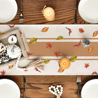 Artoid Mode Thankful Fall Pumpkin Leaves Floral Vases Table Runner, Autumn Thanksgiving Kitchen Dining Table Decoration for Home Party Decor 13x108 Inch