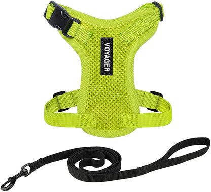 Voyager Step-in Lock Adjustable Cat Harness w. Cat Leash Combo Set with Neoprene Handle 5ft - Supports Small, Medium and Large Breed Cats by Best Pet Supplies - Lime Green, XS