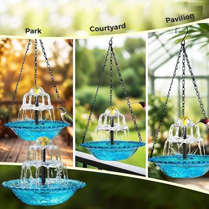 Solar Cascade Hanging Bird Bath Fountain, 2026 Upgraded Hanging Bird Bath with Flowing Water for Outdoors Garden Patio Backyard Lawn Decor (Red)