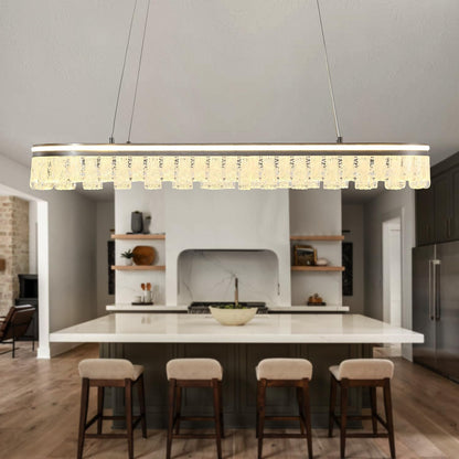 Modern Pendant Lights Kitchen Island, 35.5" Dimmable LED Elliptical Runway Light Fixture Silvery Gray Aluminum Bar Lights Hanging for Dining Room, Kitchen, Restaurant, Living Room