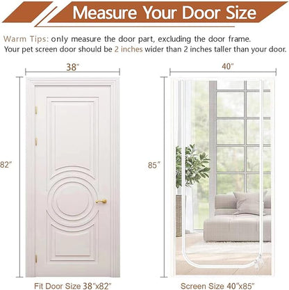 Dixutzi Reinforced Cat Screen Door Fits Door Size 38''x 82'', Heavy Duty Pets Proof Screen Door with Zipper, Prevent Dogs Cats Running Out from Home (White)