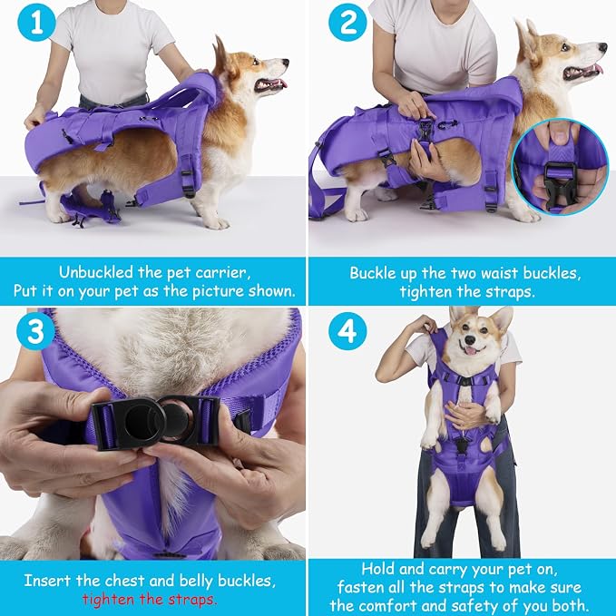 PetBonus Dog Front Carrier Backpacks, Legs Out Easy-fit Puppy Chest Carrier | Hands Free, Adjustable, Safety Strap, Walking Hiking Cycling Motorcycle bag, For Small Medium Dogs (Purple, M)