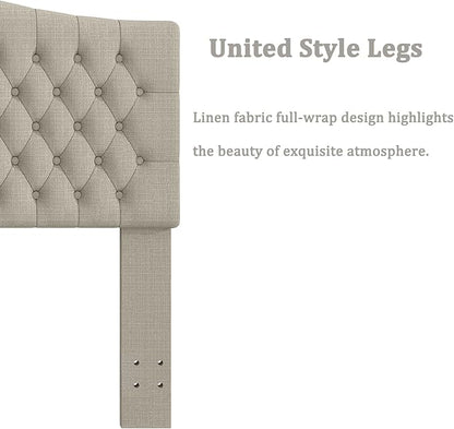 King Headboard Only, Upholstered Headboard King for Adjustable Bed Linen Tufted Calking Size Wall Mounted Head Board with Solid Wood Legs Head Board, Linen