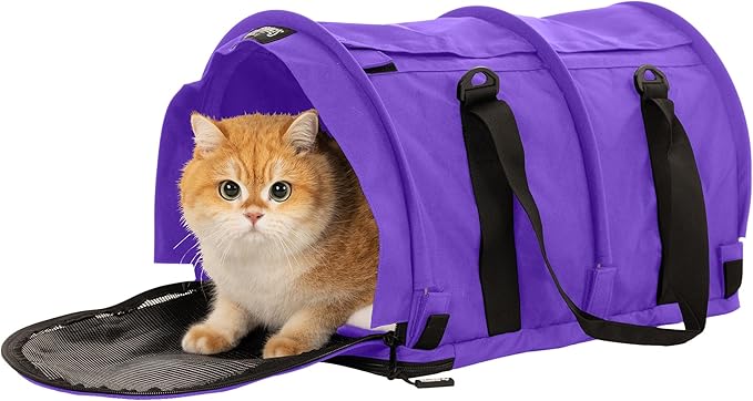 SturdiBag Pro 2.0 Pet Travel Carrier with Flexible Height for Cats and Dogs | Soft Sided Pet Carrier Bag with Safety Clips and Seatbelt Straps for Airplane or Car Travel | Large, Purple