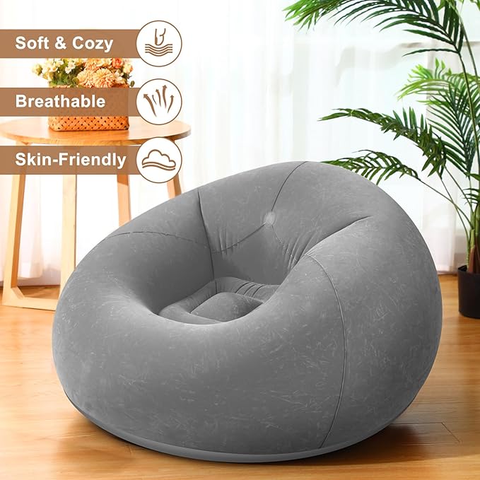 Realspring 6 Pcs Bean Bag Chairs for Adults Inflatable Chairs with Electric Air Pump,Blow up Couch Folding Portable Inflatable Couch Lazy Sofa for Reading Living Room Camping (Gray)