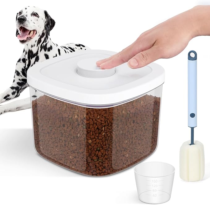 5-8Lbs/5.28Qt/5L Airtight Dog Cat Food Storage Container and Pet Storage Bin BPA-Free. PET Clear Stackable Dog Treat Containers for Pet Food/Rice/Dry/Cereals/Flour/Sugar/Bread, etc (Medium