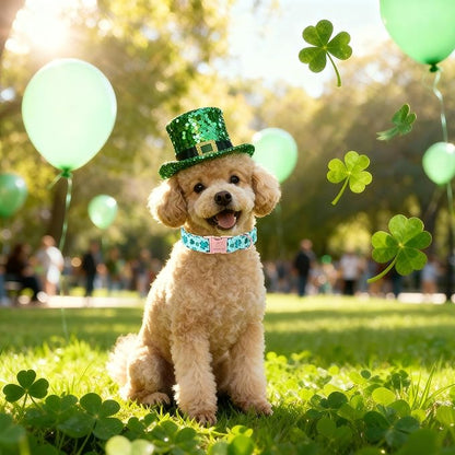 St. Patrick's Day Dog Collar for Large Dogs - Fresh Green Clover Dog Collars, Irish Shamrock Festival Pet Collars, Adjustable Heavy Duty Dogs Collar with Metal Buckle XL