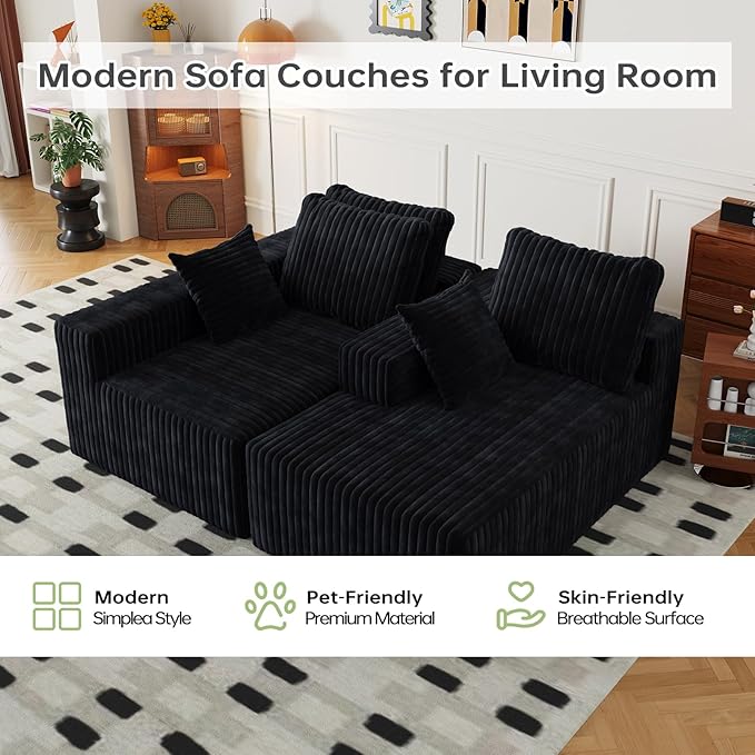94" Cloud Sectional Couch with L-Shape Chaise,4 Seat Modern Modular Sofa with Side Pockets,Upholstered Couches for Living Room Bedroom, Boneless Couch,No Assembly Required