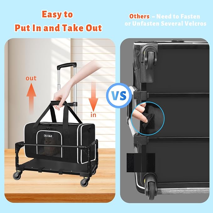 Small Pet Carrier 17"x12"x8.5" with Wheels Airline Approved, Black | for JetBlue/Frontier/Spirit Airlines, Lockable Safety Zippers and Anti-Scratch Mesh, Pets Under 8 lbs